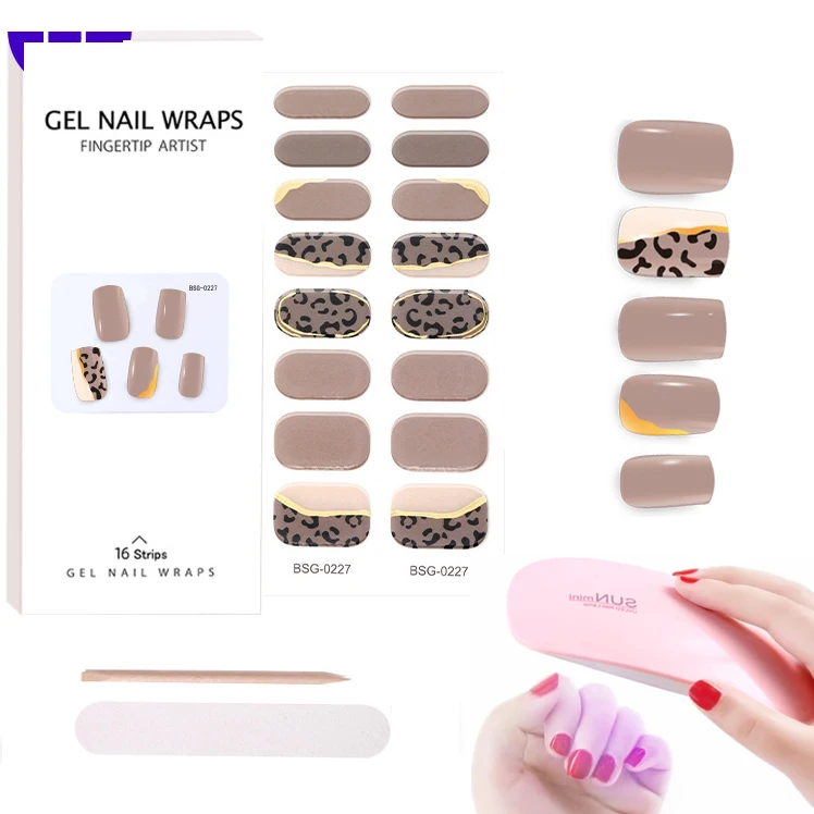16 strips customize wholesales UV LED Lamp semi cured gel nail wraps uv gel nail stickers with 200 designs for choice