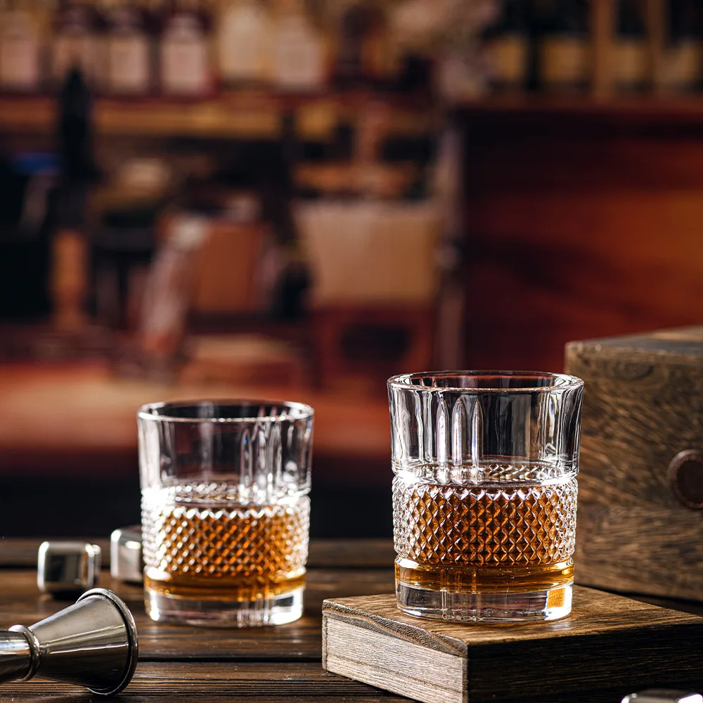 Custom Old Fashioned Crystal Whiskey Glasses Set Of 4 And Whiskey Ice Cube Gift Box For Weddings Birthdays Vodka Whisky Liquor