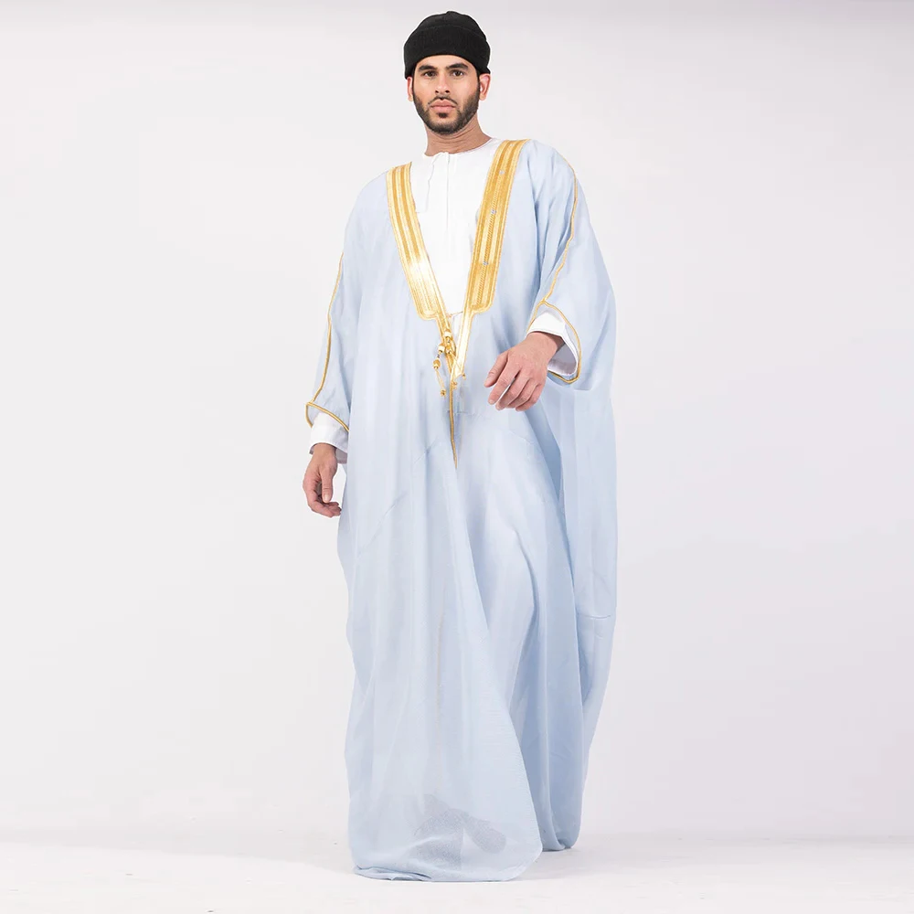 heavy islamic thobe for translucent stitching jubba abaya bisht for men arab fabric Qatar Kuwait kurta design omani