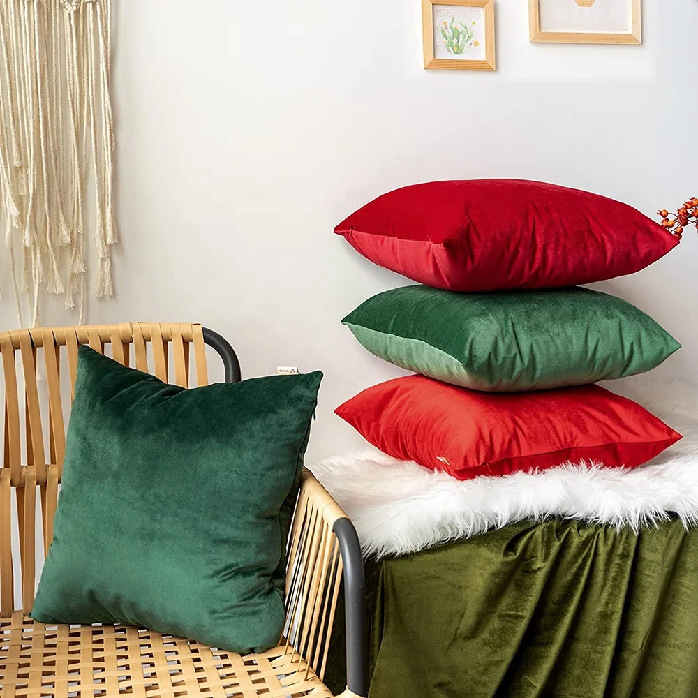 High-quality classic soft velvet fabric Christmas colorsThrow Pillow Covers for Sofa Couch Living Room Bedroom 18x18inch