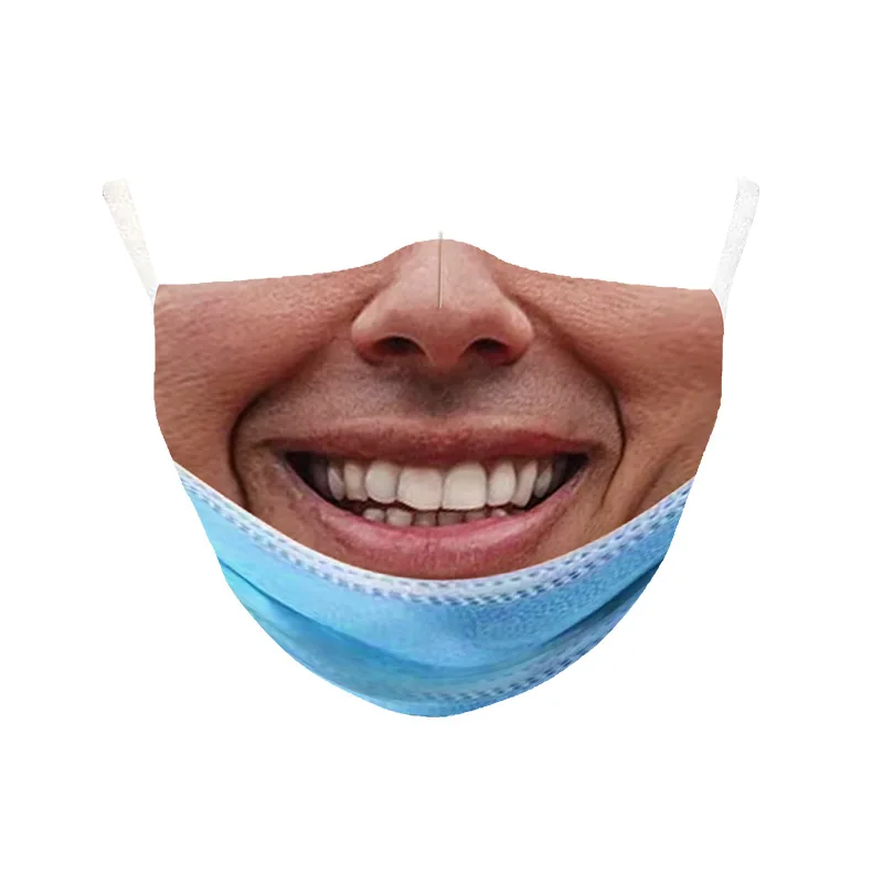 Women Men Funny Smile Face Maskes Washable Mouth Maskes Cute Simulation Printed Face Masks For Party Decoration