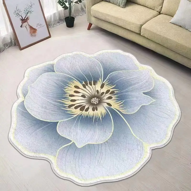 Washable Toilet Bath Mat Absorbent Non-Slip Thick Soft Floor Bathroom Sink Commode Contour Fluffy Rose Shape Bathroom Print Rug