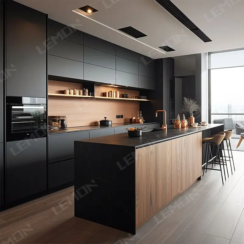 Cuisine Complete Modern De Luxe Black Luxury Cupboard Custom Marble Island Furniture Modern Kitchen Cabinets Sets