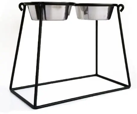 Double Dinner Pet Set With Wire Stand & 2 Bowls Stainless Steel Double Dinner Pet Bowl with Wire Stand Wholesale