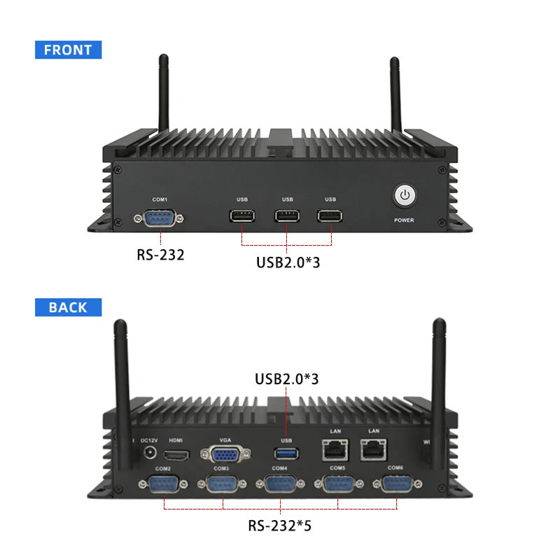 Мини-ПК без вентилятора, настольный компьютер J1900 i5 NUC, мини-ПК с двойным RS232, двойной Lan промышленный компьютер