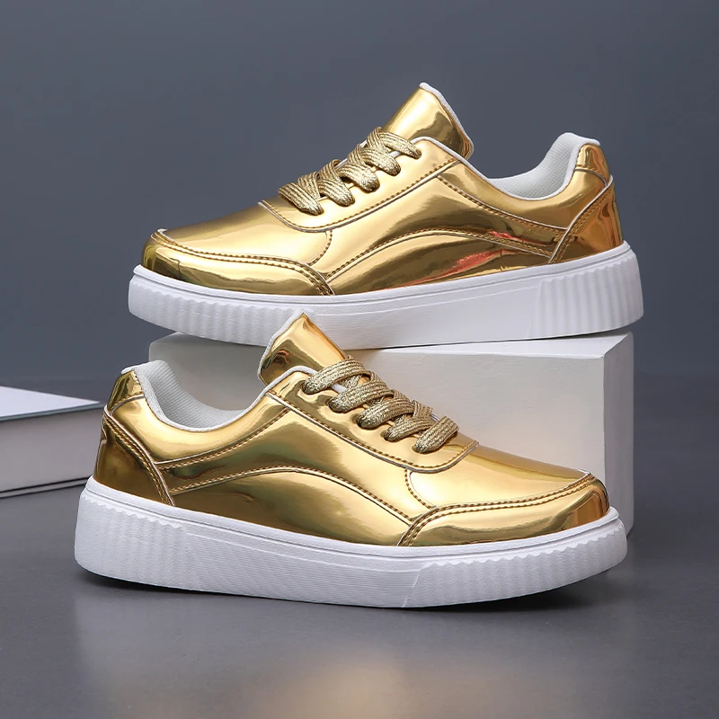Rose Gold Flat Retro Women Skateboard Manufacturer Basketball Casual Leather Sneakers Low Top Custom Gold Shoes For Women