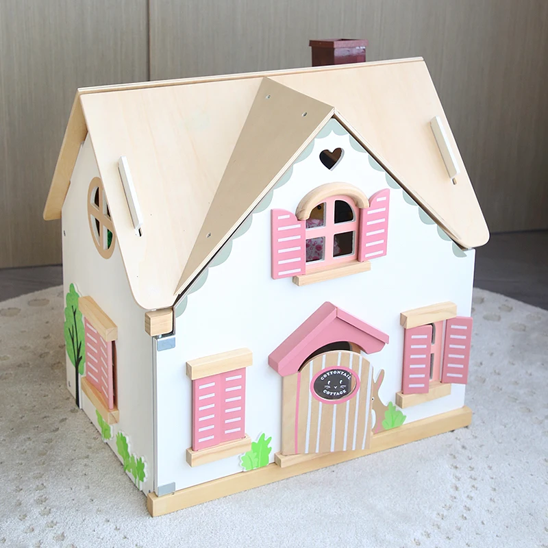 New Arrival Wooden Two-Story Castle Villa Dollhouse Diy European-Style House With Detachable Roof Simulates Smoke Effect