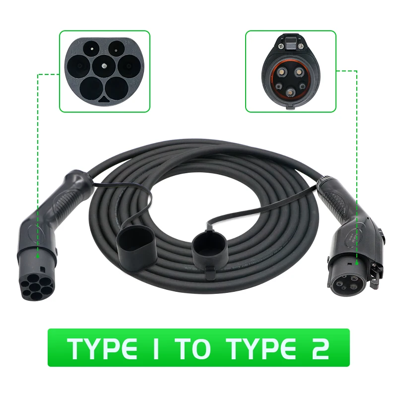 3.7 KW 7KW 5M Charging Cable Mode 3 16A 32A Home Ev Charger Gun Type 1 Type 2 To Type 2