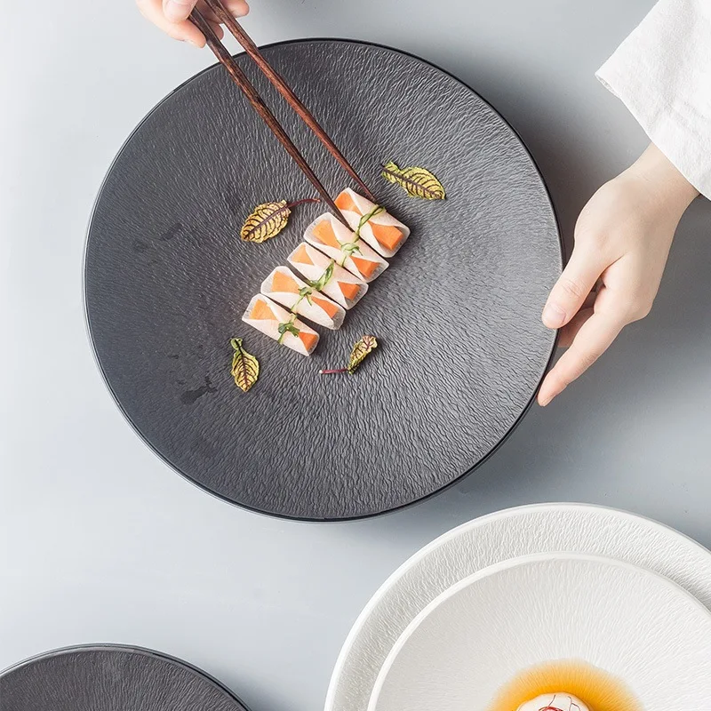 Wholesale products Simple black and white premium steak plate home dining plate ceramic cutlery