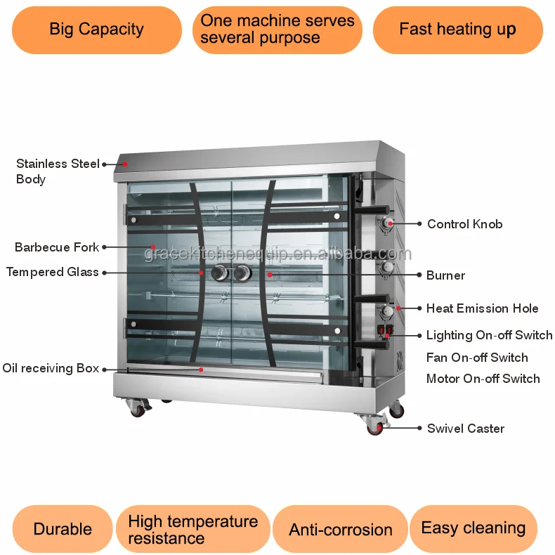 Stainless Steel Commercial Restaurant Kitchen Equipment Baked Duck Cooking Chicken Rotisserie Oven