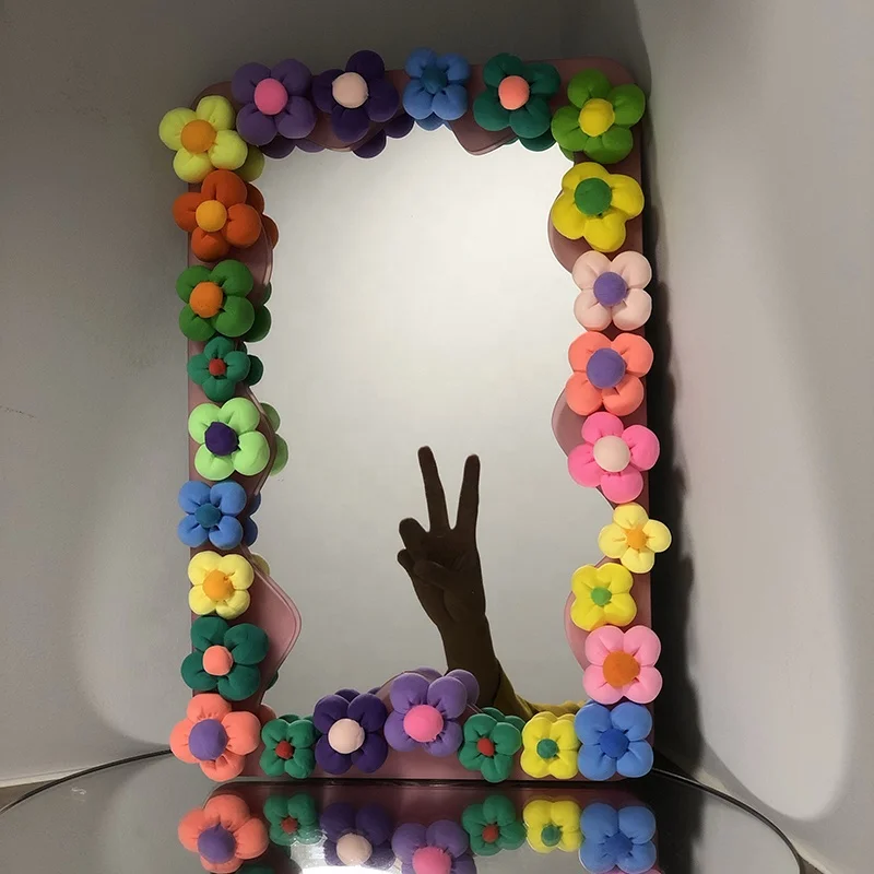 New design Home Wall Decor polyester clay handmade craft sun flower Framed Decorative Wall Mirror Round make up pocket mirror