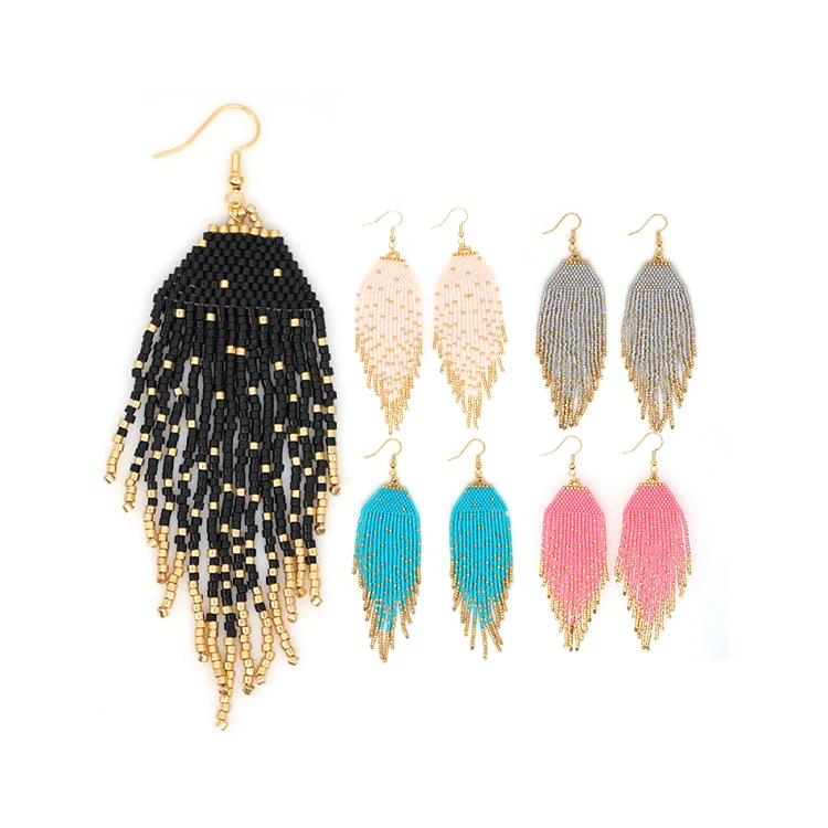 Trendy Handmade Boho Rainbow Big Pastel Miyuki Seed Beaded Tassel Earrings Fashion Indian Jewelry Wholesale For Women