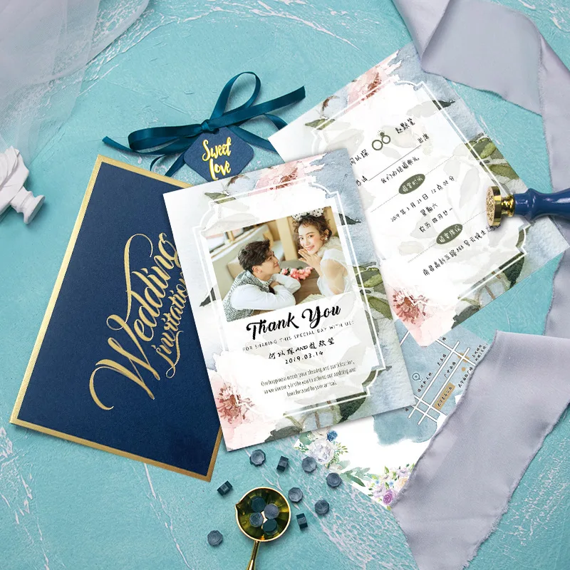 Colorful laser cut floral pocket greeting cards with envelope customized cheap wedding invitations