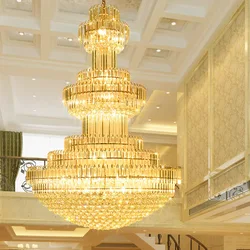 Wholesale Luxury European-style Lustre golden crystal chandelier in hotel villa double layer building living room chandelier