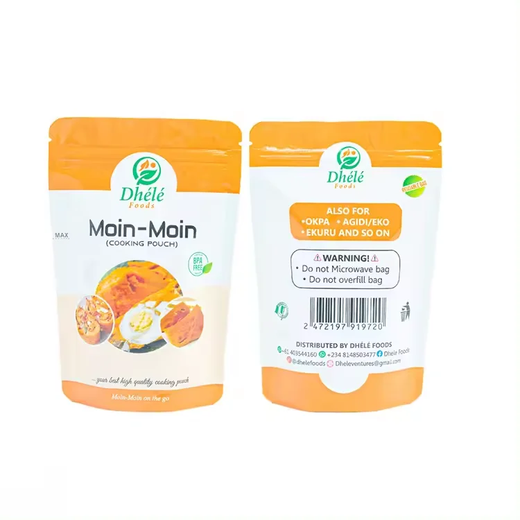 Factory High Temperature 121 Printed Food Packaging Bags Grade 259g Moi Moi Stand Up Foil Pouches Moin Moin Cooking Pouch