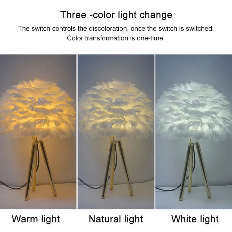 New Feather Table Lamp Ins Nordic Bedside Light Decoration Gold Triangle Bedroom Led Table Lamp