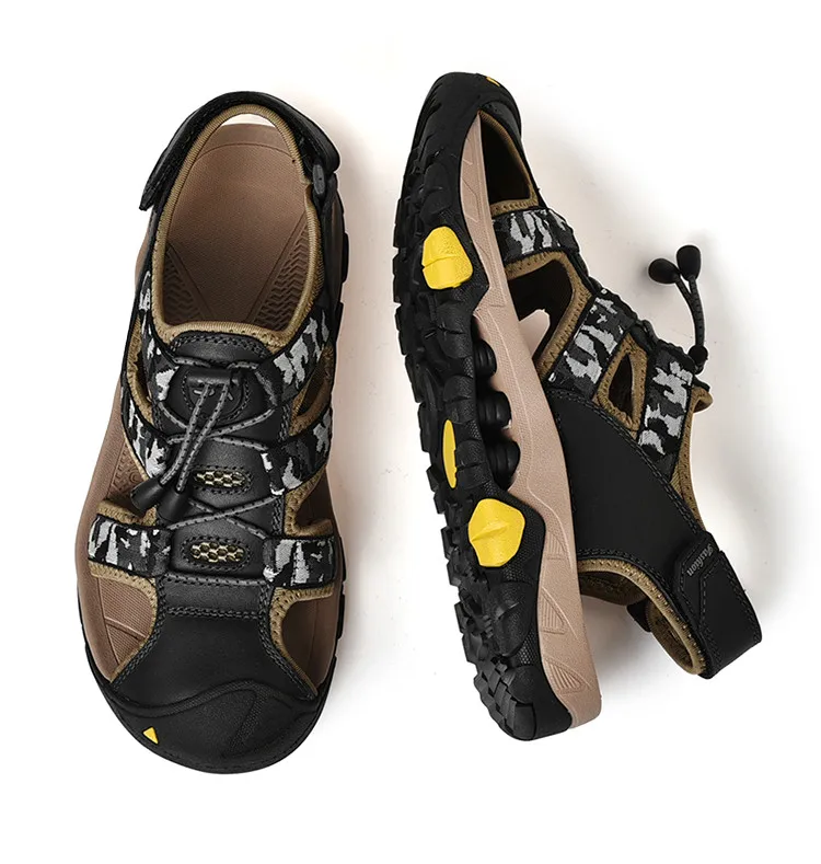 Hot selling camouflage leather upper light weight Anti-Slip  rubber bottom  SHOCK-ABSORBANT men sandals summer sandals for OEM