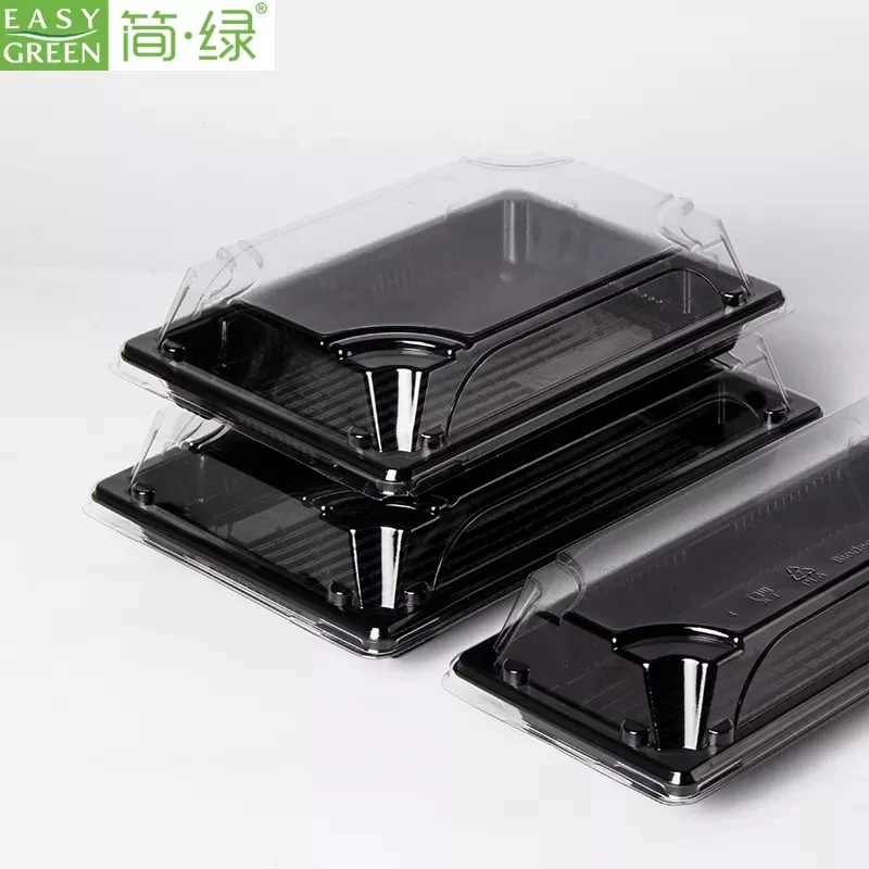 Easy Green disposable plastic takeaway sushi packaging box , wholesale clear sushi food container with lid