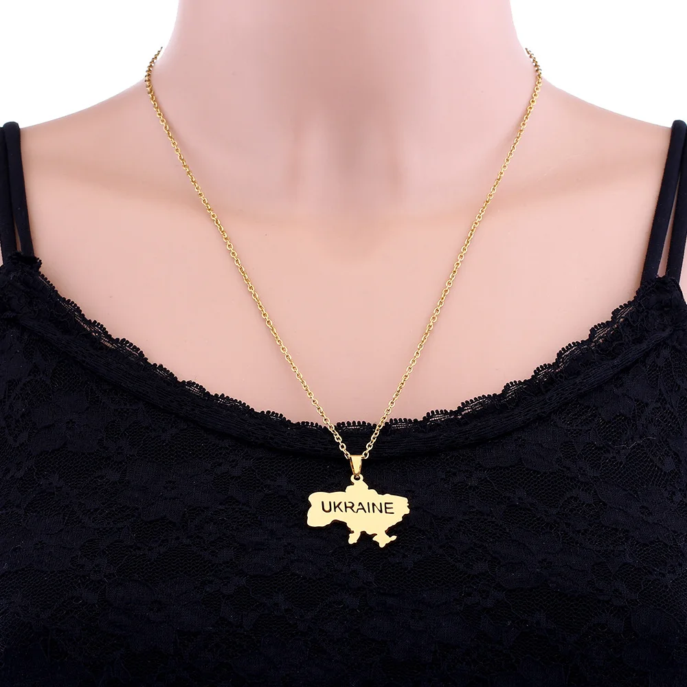 8 styles Stainless steel Ukrainian map pendant necklace unisex geometric titanium steel pendant necklace