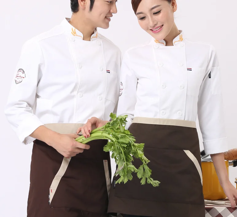 Custom Embroidered logo Hotel Waiter Polyester Jacket Cafe bar Chef Coat Unisex Restaurant Logo Shirt Uniform