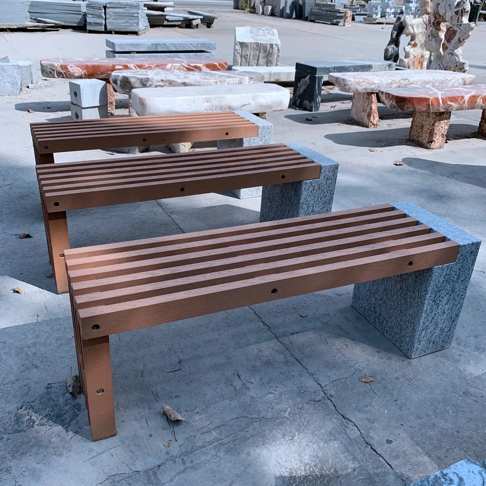 
outdoor furniture Natural stone legs PVC wood vein bench 