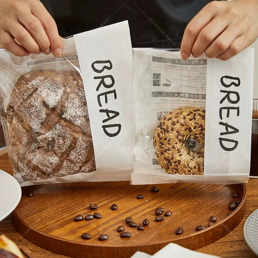 Custom Printed Eco Friendly Recyclable Food Grade Breakfast Lunch Packaging Kraft Paper Cookie Bakery Bread Bag With Window