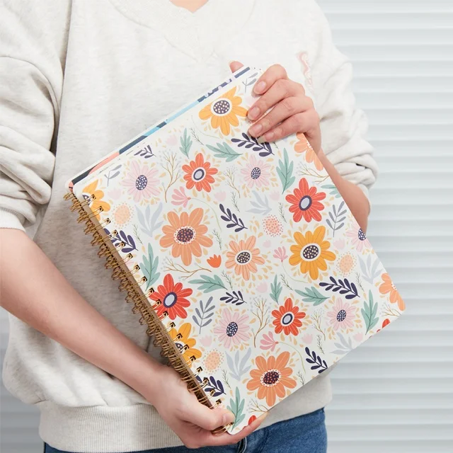 Custom a4 soft cover leather spiral notebook printing floral meeting journal university school  notebooks customizable