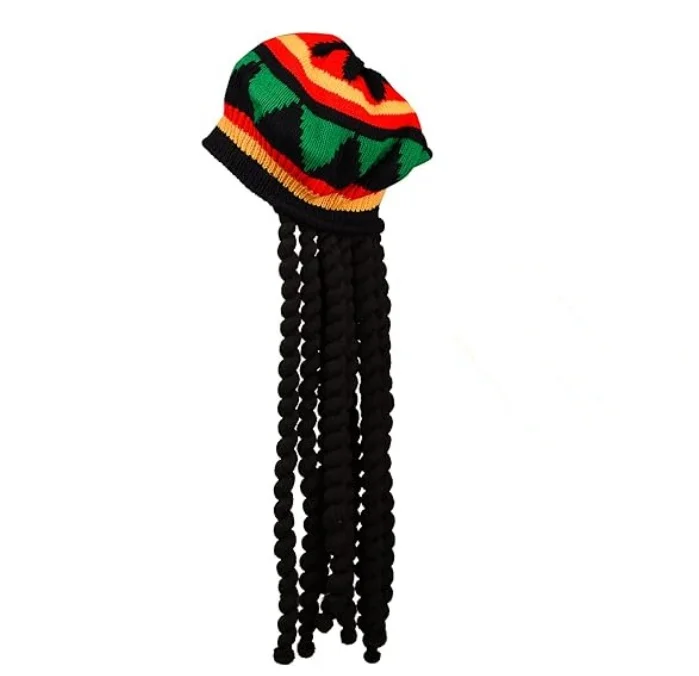Трикотажная ямайская шляпа, раста, шапка с черными дредами, парик, Карибский маскарадный костюм, набор костюмов для маскарада, вечеринки, косплей