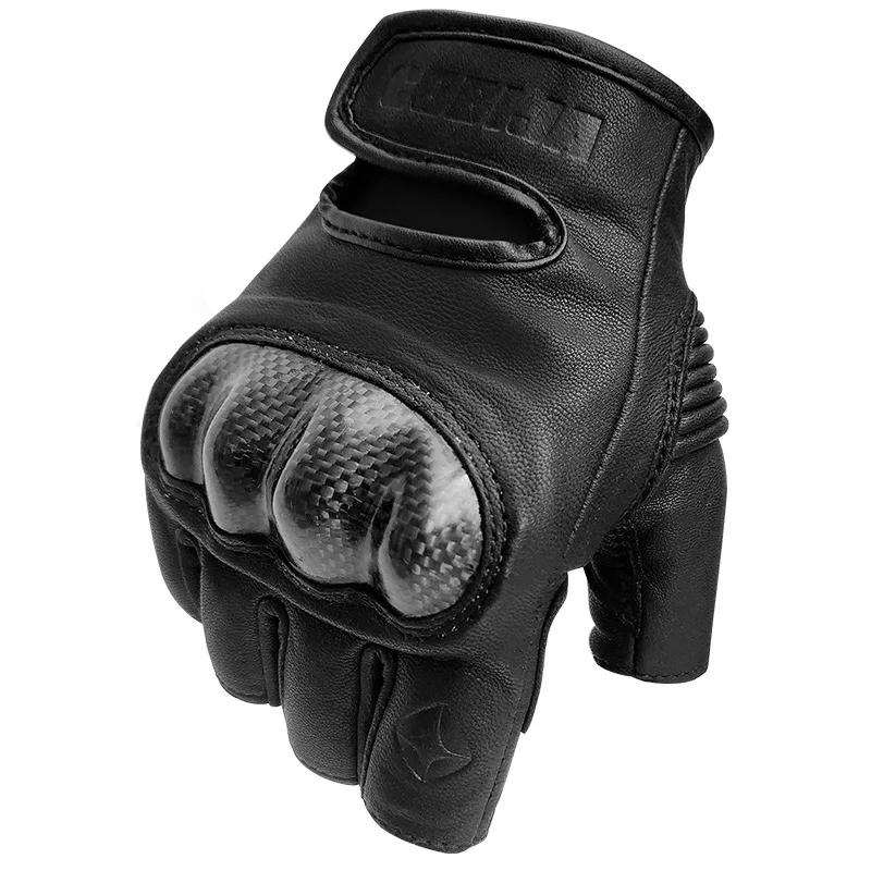 Carbon fiber goatskin half-finger gloves outdoor riding off-road road climbing skiing wear-resistant anti-drop multi-purpose