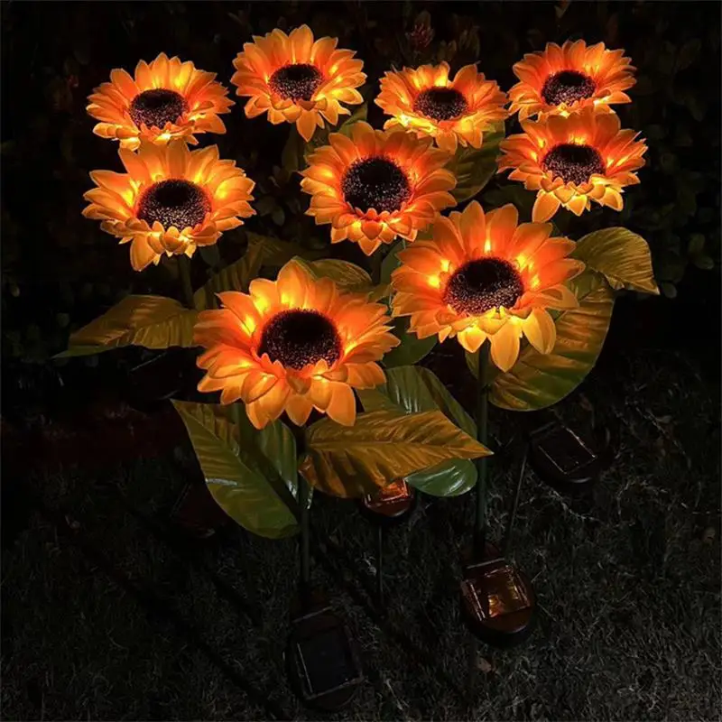 outdoor backyard decorated led flower lamp garden led solar light waterproof solar courtyard sunflower solar led light