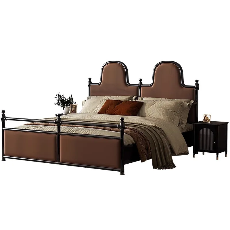 French retro Double bed Light Luxury Black 1.5m Master Bedroom furniture Wooden bed 1.8M double solid wood bed with storage