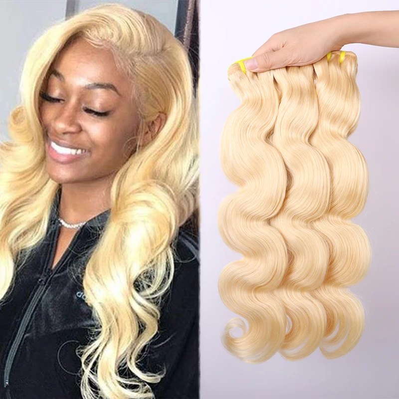 Double Weft Weave Body Wave Blonde Color Cuticle Aligned Raw Human Hair Weft 613 Virgin Hair Bundles