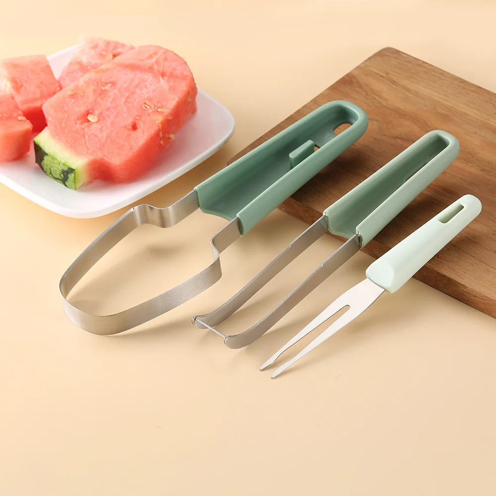 3 in 1 Watermelon Cutter Slicer Tool,Stainless Steel Water melon Fork Popsicle Watermelon Knife Fruit Cutter Kitchen Gadgets