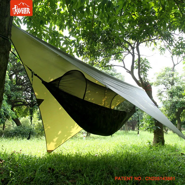 Combo set portable camping hammock with mosquito net and rain fly tarp for outdoor camping