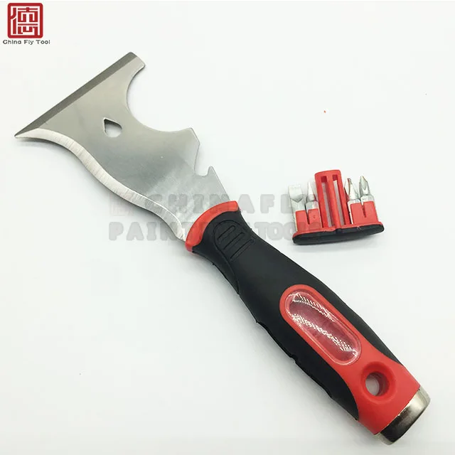 
CTSC012 Top quality 15 in 1 rubber handle stainless steel mirror polishing blade sharp edge scraper putty knife 