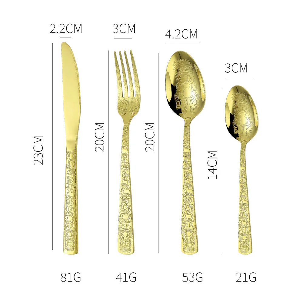 Hot Sale Gold Stainless Steel Cutlery For Wedding Gold Silverware Cutlery Set Knife Fork Spoon Set