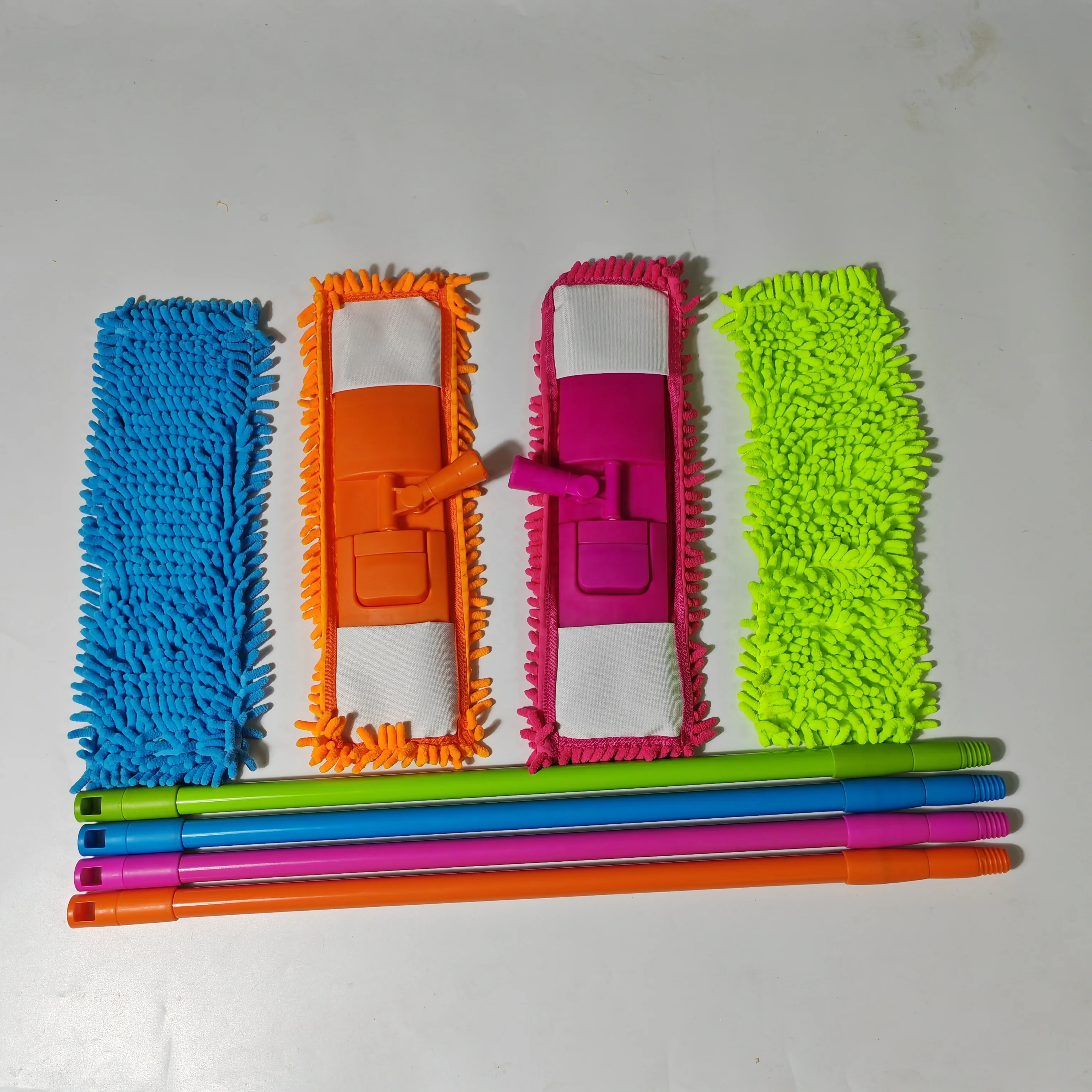 Long-Handle Microfiber Mop Pads with Chenille Head PP Material Replacement Dry Floor Cleaning Flat Mops for Home Use