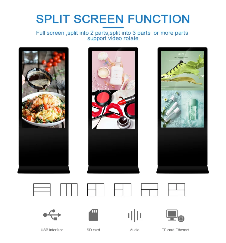 YCZX factory supply 43 inch floor standing equipment wifi touch screen advertising media digital player