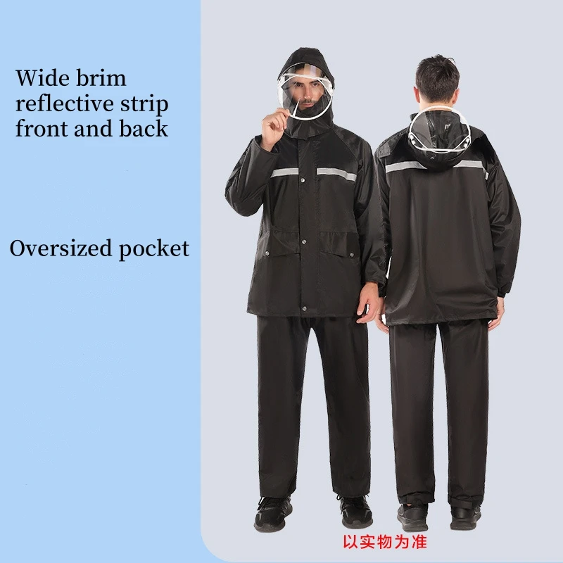 high quality working reflective rain jacket waterproof 2 piece polyester raincoat with hood pvc rain suit
