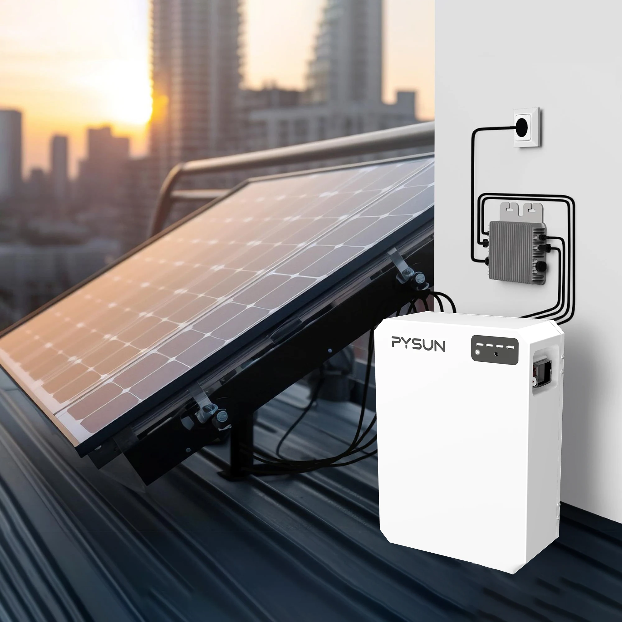 PYSUN Plug and play Балконная электростанция набор 820 Вт модуль 800 инвертор с монтажным кабелем 5 м для хранения полный комплект розетки