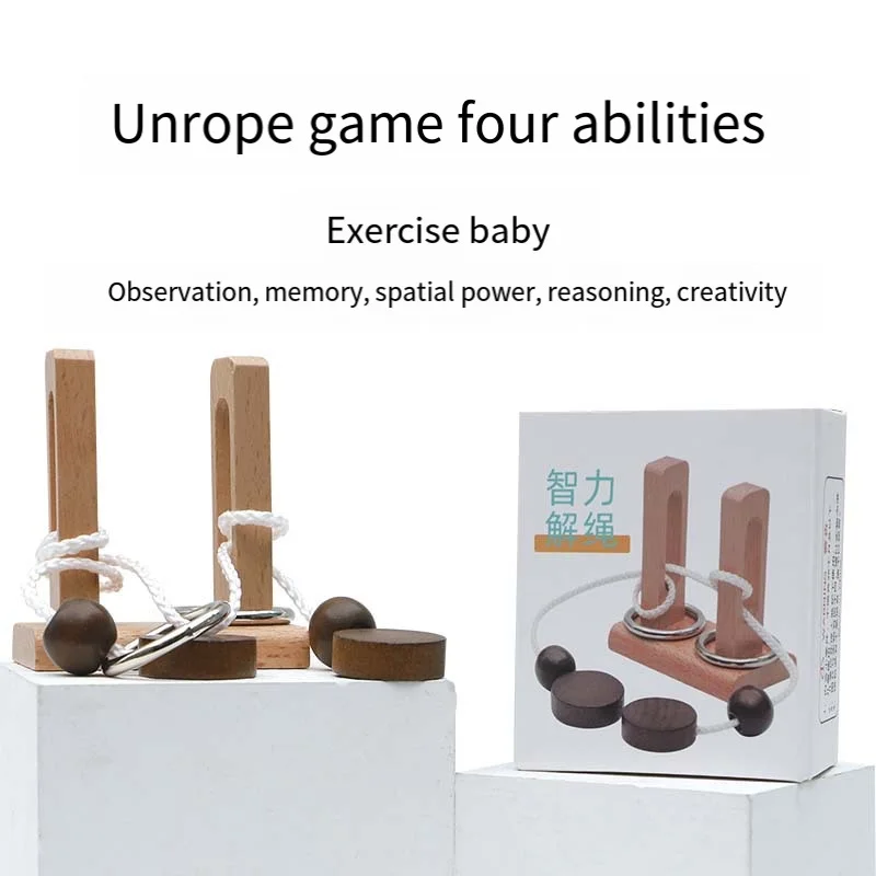 Unisex Wooden Rope Puzzle Unlock Set New Design Ring Puzzles String Solution Age 2 to 4 Years Mind Games Brain Teasers for Kids