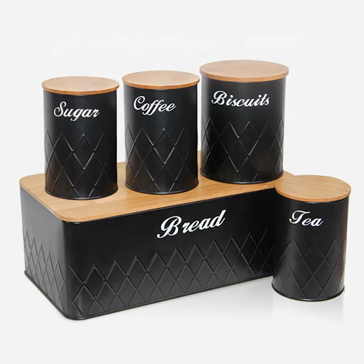 Metal kitchen bread box bread bin sugar coffee tea canister set food storage container