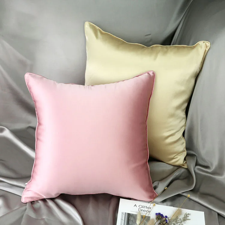Solid Color luxury silk throw pillow case cover silk satin cushion covers for sofa car