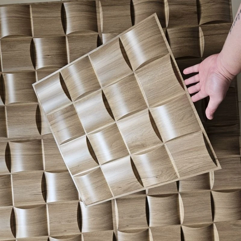Pvc material 3d wall panesl for villa project bendable pvc wood grain design wall 3d panels claddings 50*50cm