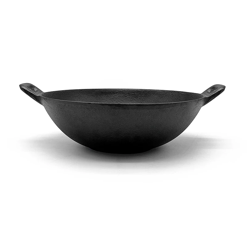 Chinese Traditional Cast Iron Wok Cast Iron Non Stick Coating Frying Wok Pan With Double Handle