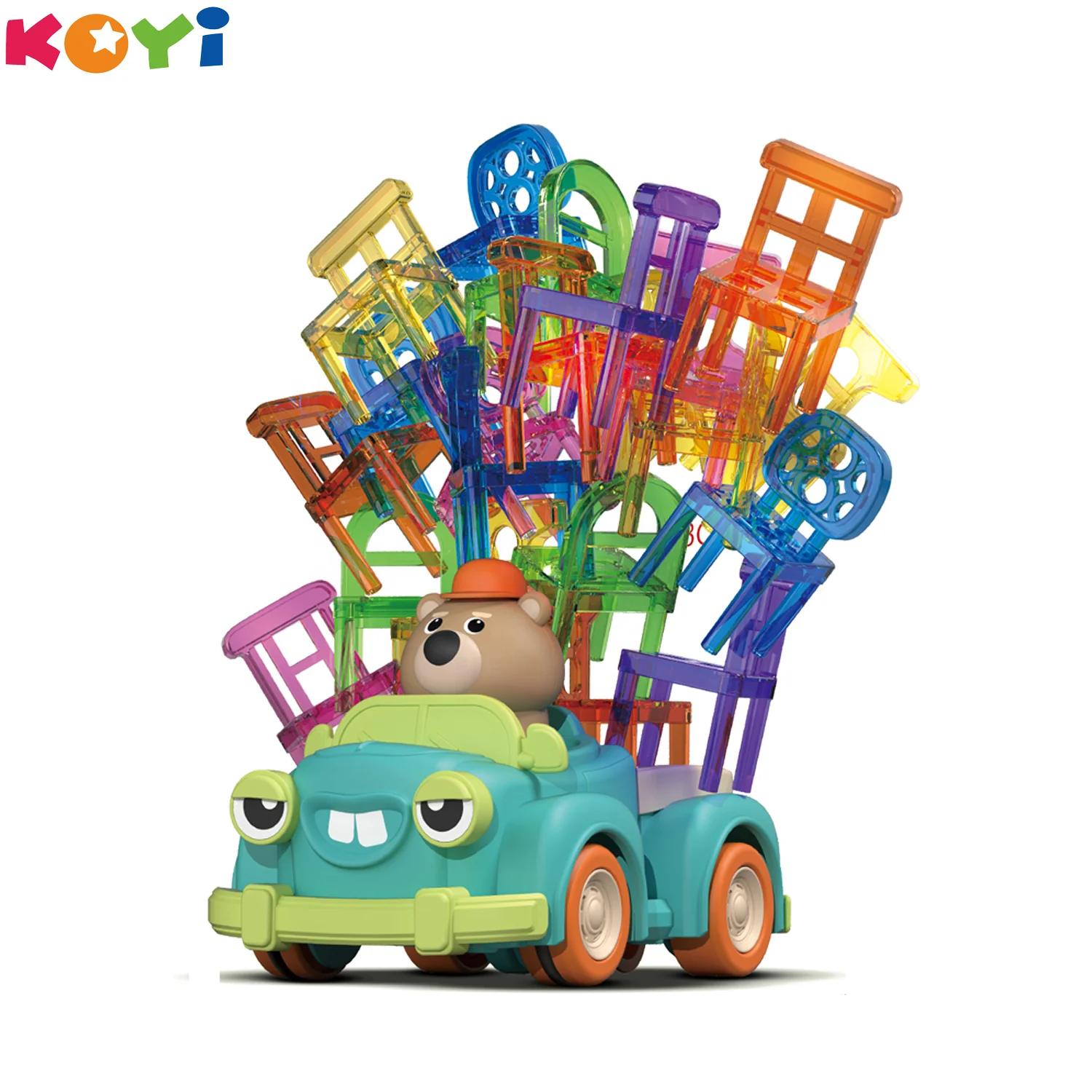 2024 Hot Selling Kids Sensory Toy Set Balance Gaming Stacking Chairs 48 PCS Chairs Balance Game Electric Car