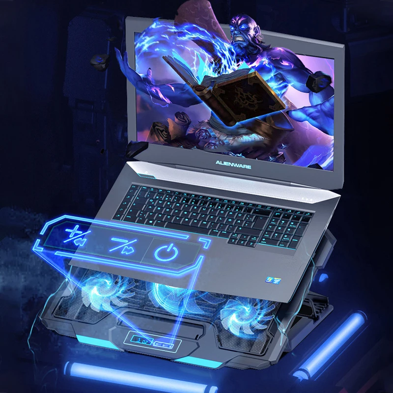 6 Levels Height Wind Speed Adjustable Gaming Radiator Notebook Cooler USB Laptop Cooling Pad With 5 Fans And LED Light