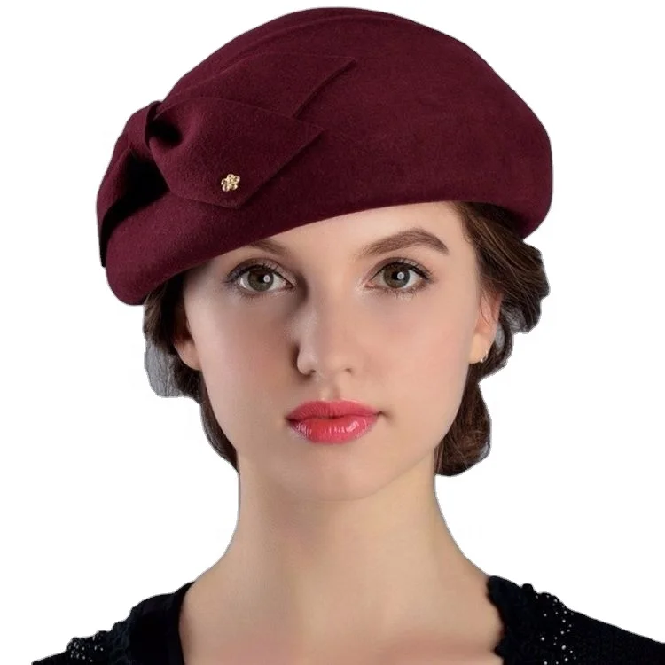 Fall/winter fashion three-dimensional bow floret wool beret ladies elegant top hat stewardess cashmere beret hat