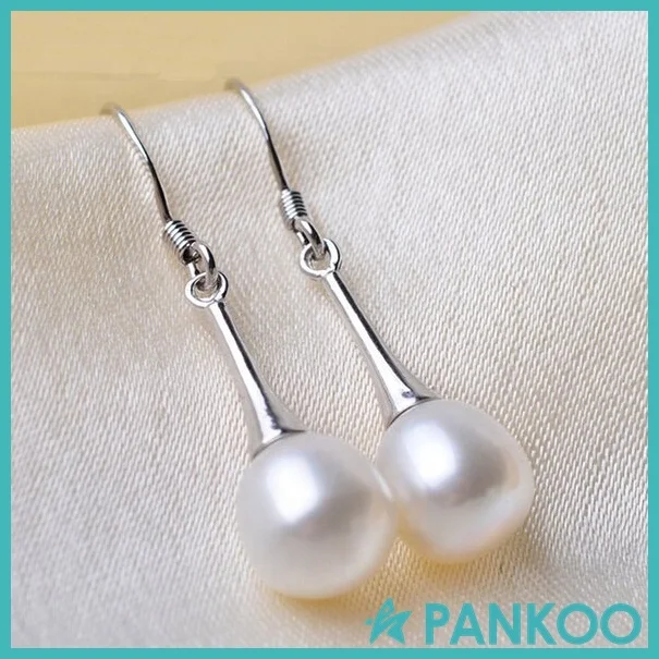 Custom 925 sterling silver water drop shape AAAAA natural freshwater pearl  dangle hook earrings for women jewelry