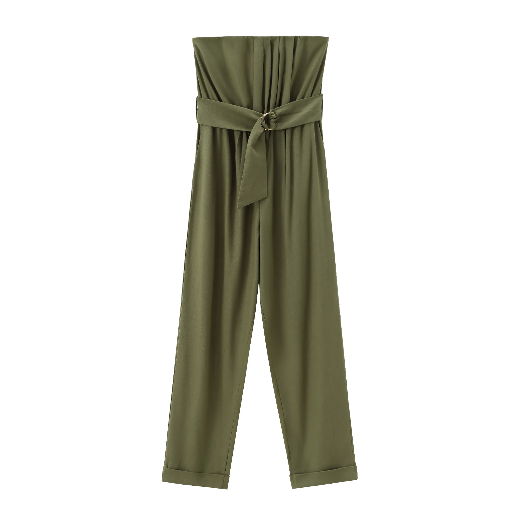 Strapless green color sashes hot sale casual fashion women long jumpsuit